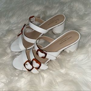 White block heel, 3 strap, sandals